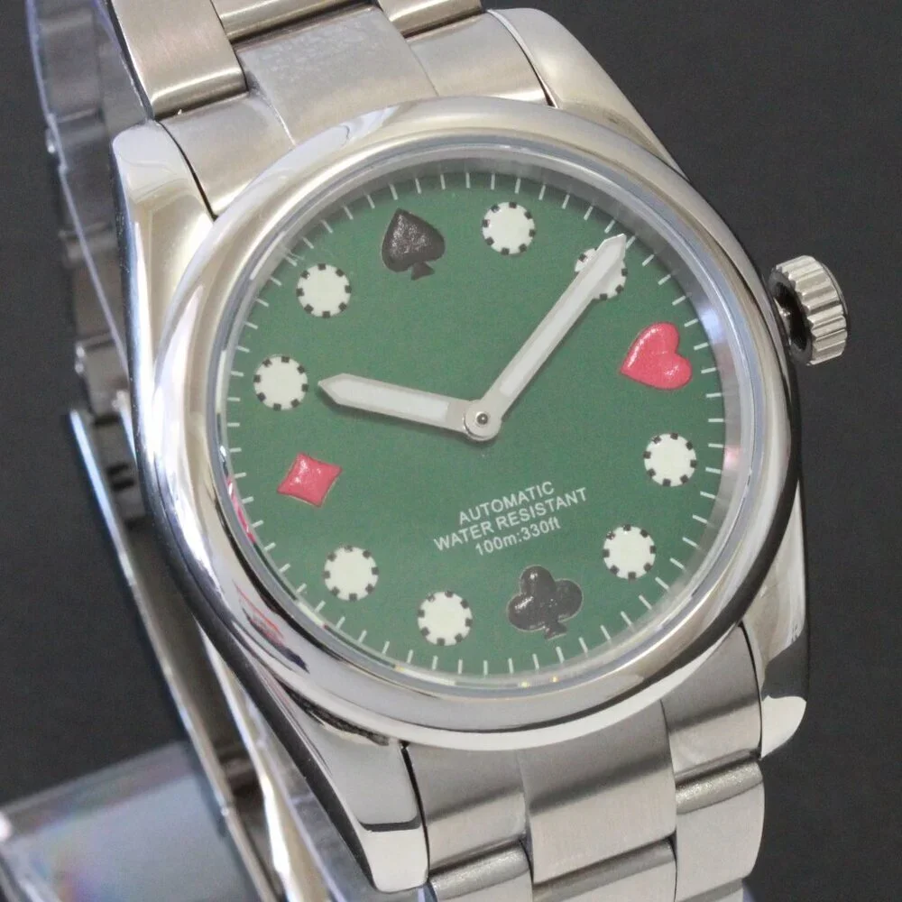 Men's Riverboat Gambler Automatic Mod Watch Green Dial Silver Tone Hands 36mm